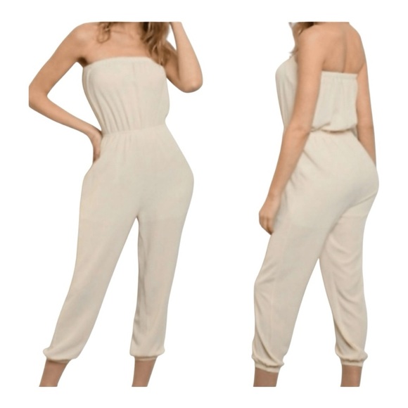 Sunday Best By Aritzia Tabata Tan Strapless Jumpsuit women Size S - Picture 1 of 14